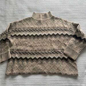 Elegant Beige and Brown Turtleneck Sweater